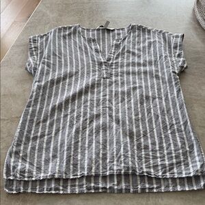 Ellen Tracy Striped Top Linen Cotton Blend Size Small Coastal Beach Casual